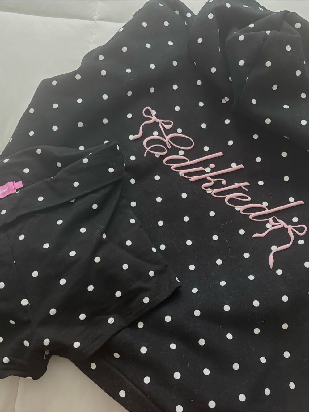 Edikted polkadot hoodie and fold over short set